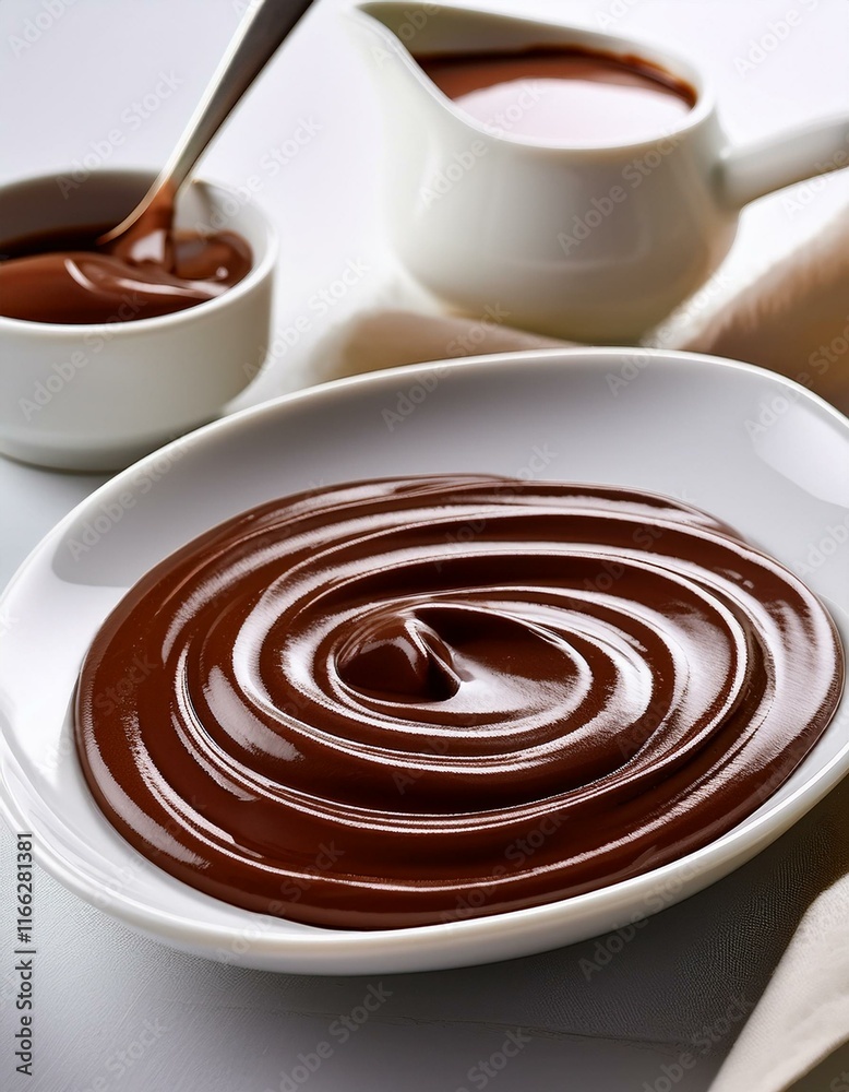 Rich, dark chocolate swirls in a bowl, a decadent treat. Rich, dark chocolate swirls in a bowl, a decadent treat.