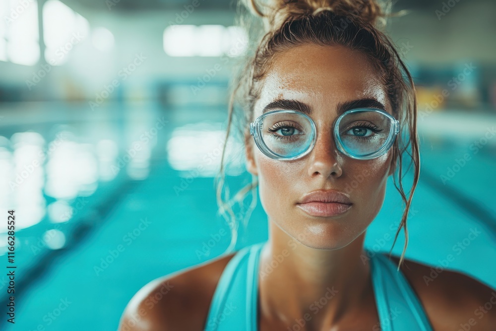 Confident swimmer resting poolside while preparing for a competitive summer swim in a well-lit aquatic center