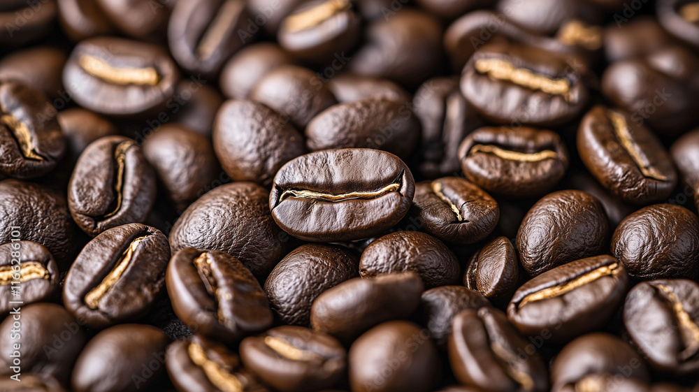 Fototapeta premium Close-up of rich, dark roasted coffee beans
