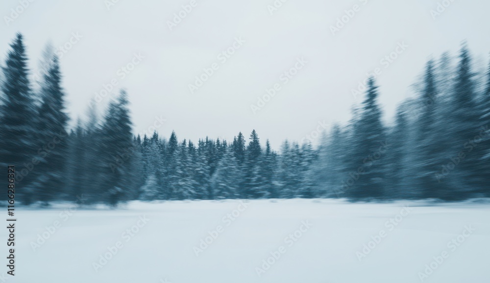 Soft Focus Winter Landscape with Snow-Covered Trees and a Misty Atmosphere in a Tranquil Natural Setting Perfect for Seasonal Themes or Nature Photography Projects