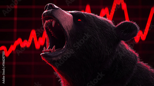 Fierce bear roaring against a backdrop of market trends
 photo