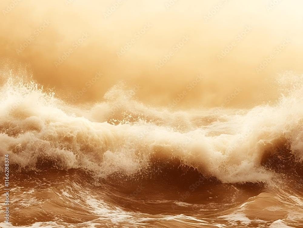 Fototapeta premium Ocean Waves with Tan Water and Hazy Sky
