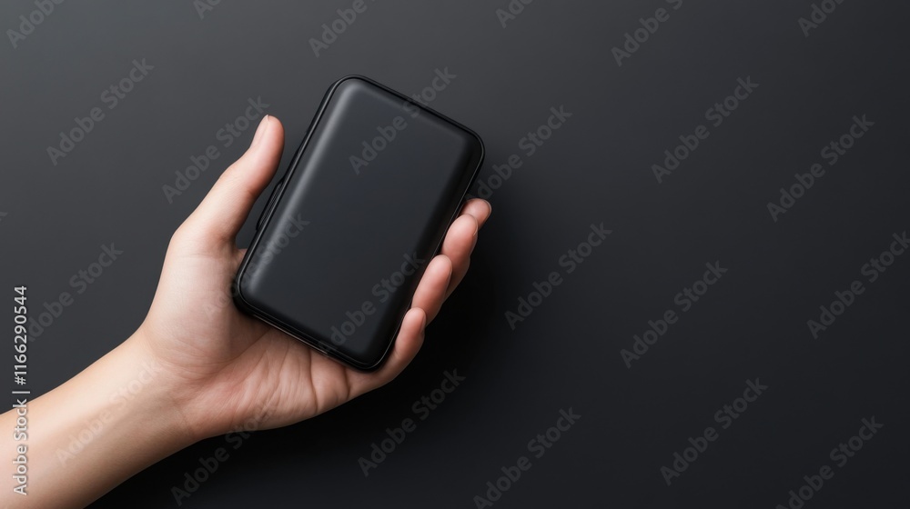 Hand Holding a Black Smartphone Case on a Dark Background with Minimalist Aesthetic Focus Hand Holding a Black Smartphone Case on a Dark Background with Minimalist Aesthetic Focus