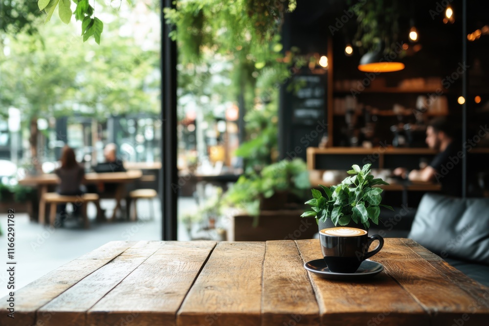Cozy urban cafe with a fragrant coffee cup surrounded by lush greenery and casual conversations Cozy urban cafe with a fragrant coffee cup surrounded by lush greenery and casual conversations