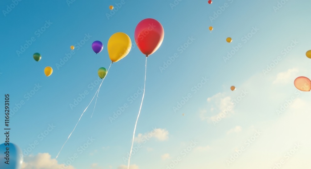 Obraz premium Colorful Balloons Floating into the Bright Sky .