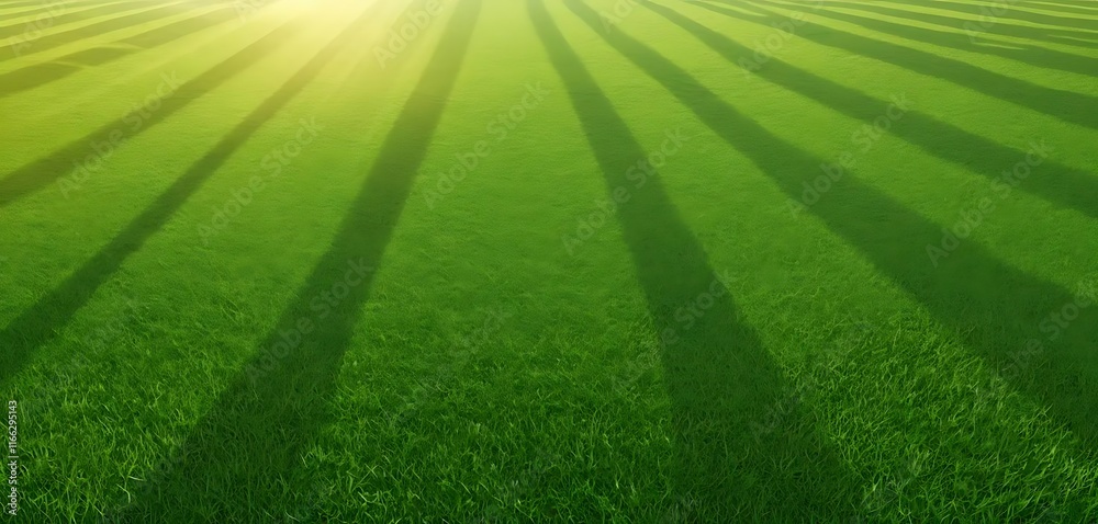Obraz premium Sunlight casts parallel shadows on green grass