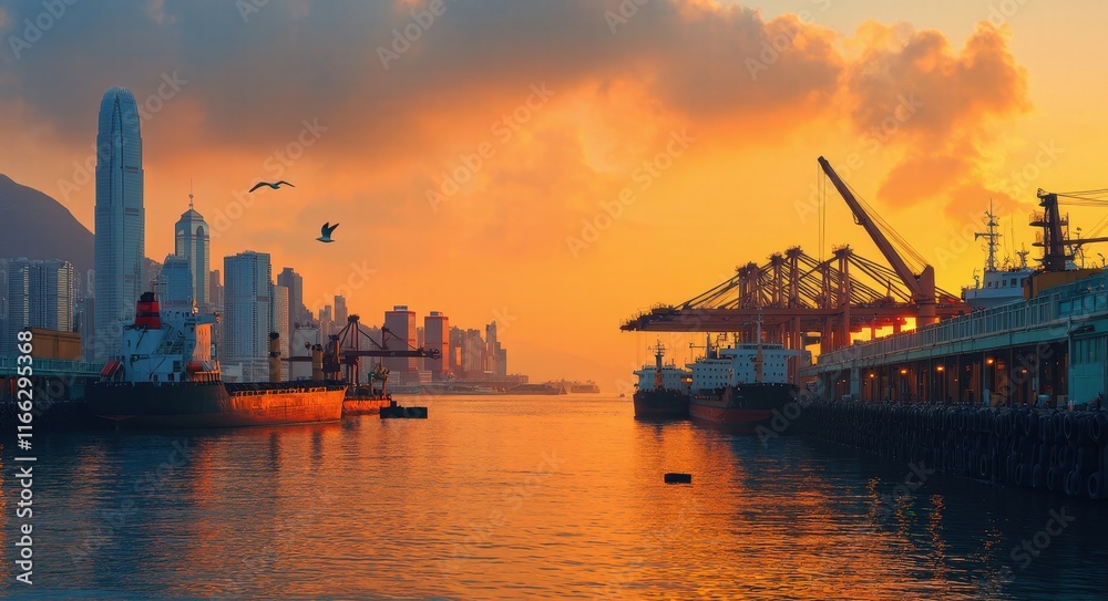 Fototapeta premium Harbor City at Dusk .
