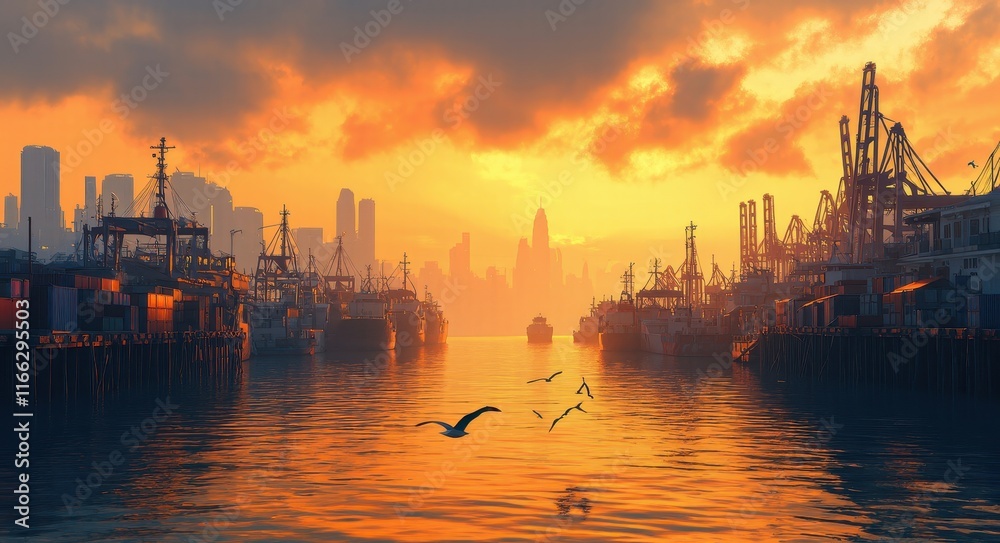 Fototapeta premium Harbor City at Dusk .