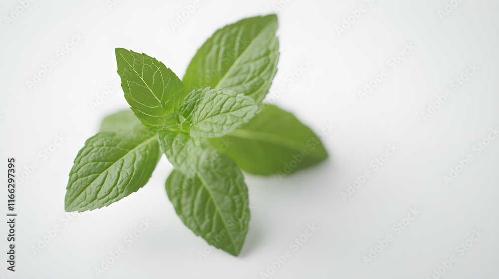 A sprig of mint, focusing on the fine details of the serrated leaves A sprig of mint, focusing on the fine details of the serrated leaves