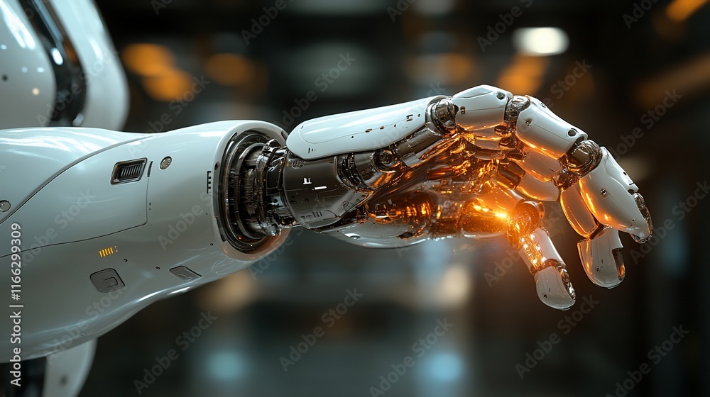 Close-up of a Futuristic Robotic Hand, Glowing Joints, Advanced Technology, Mechanical Marvel, Artificial Intelligence Close-up of a Futuristic Robotic Hand, Glowing Joints, Advanced Technology, Mechanical Marvel, Artificial Intelligence