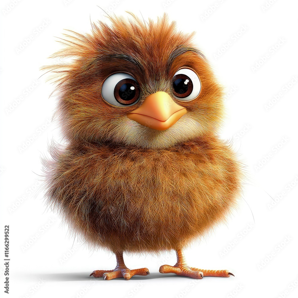 A kiwi bird, friendly funny, on a white background