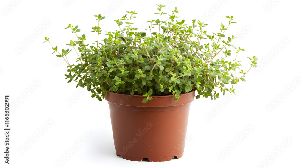 A low-growing thyme plant with small, delicate green leaves A low-growing thyme plant with small, delicate green leaves