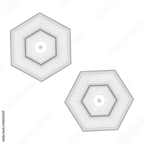 Outlined hexagonal shapes. Minimalist vector forms. Black line geometry. Abstract hexagon pattern.