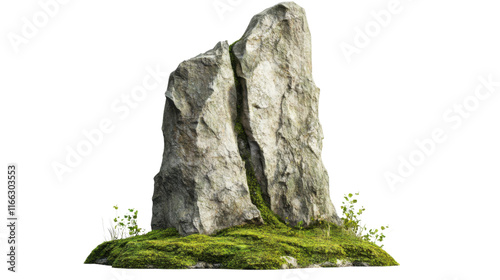 Tall rock with moss transparent background