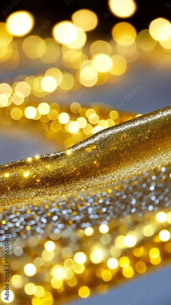 Shimmering gold fabric catching light in a dazzling display of sparkles and reflections during an evening event
