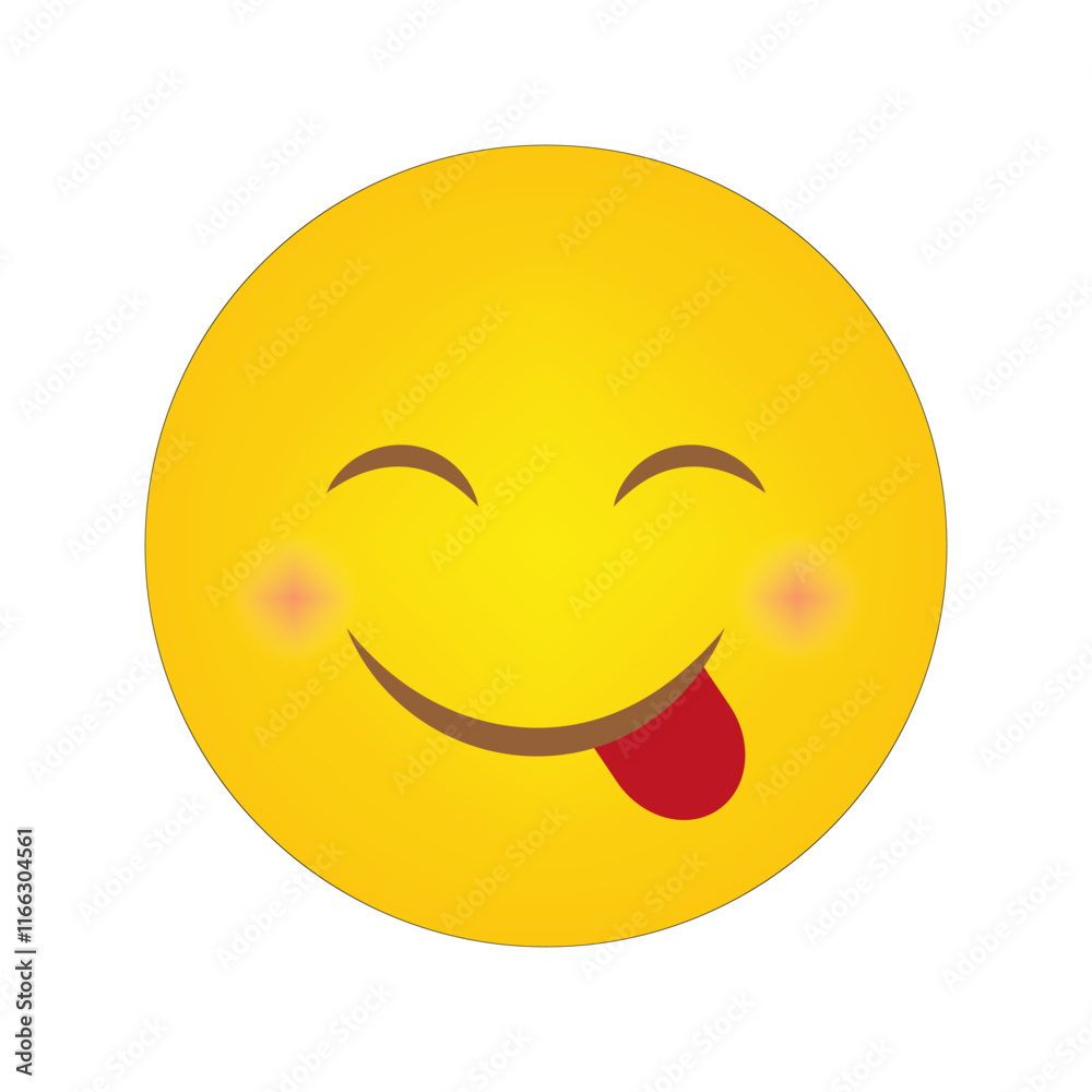 Happy face emoji. Smiling yellow symbol. Tongue out expression. Vector emoticon design.