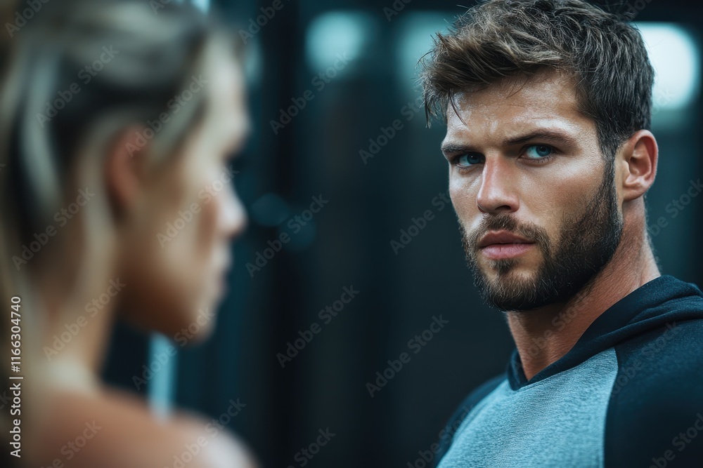 Intense focus captured in a dynamic gym setting showcasing determination and strength training Intense focus captured in a dynamic gym setting showcasing determination and strength training