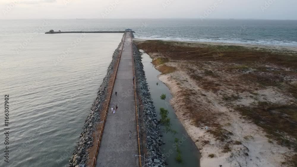 Aerial image of a breakwater on the seafront Aerial image of a breakwater on the seafront