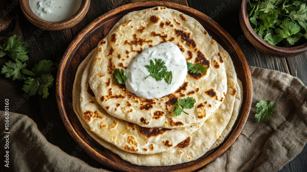 Delicious Homemade Indian Flatbreads with Creamy Yogurt Dip Delicious Homemade Indian Flatbreads with Creamy Yogurt Dip
