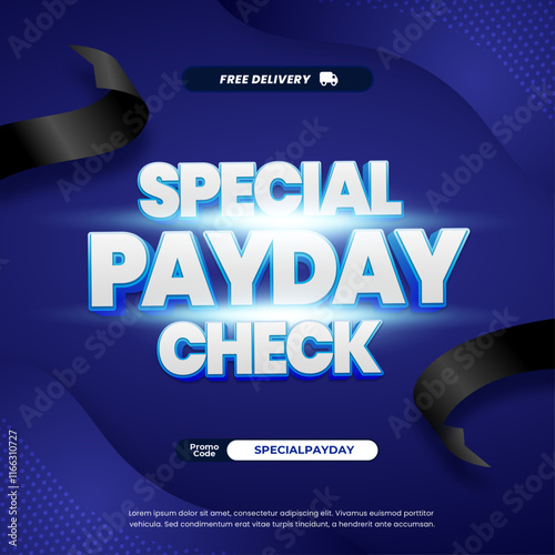 Special Payday Sale discount deals simple Dark Blue gradient Editable text effect Dynamic style with black ribbons Square banner