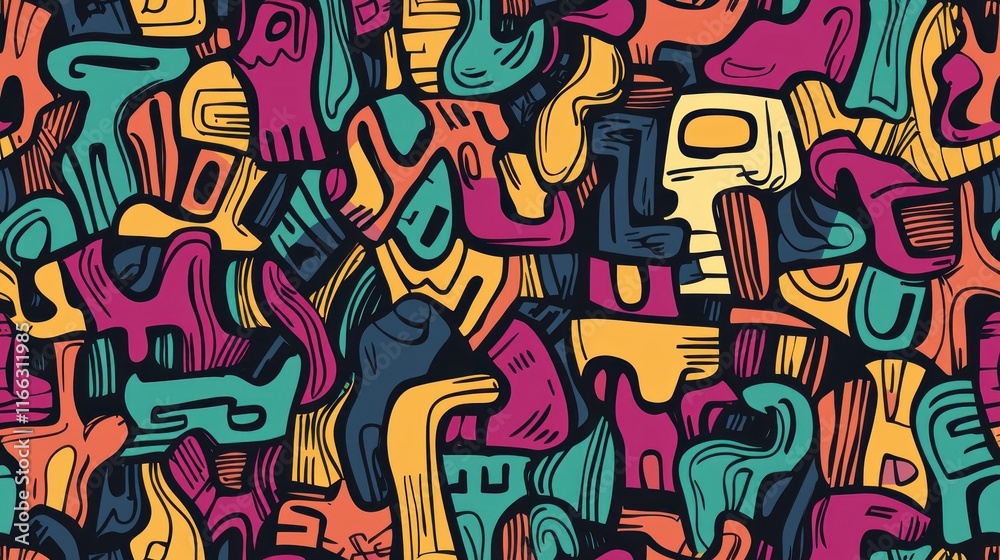 Vibrant Abstract Doodle Pattern: A Colorful Chaos of Shapes and Lines Vibrant Abstract Doodle Pattern: A Colorful Chaos of Shapes and Lines