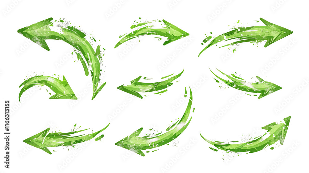 A set of green arrows pointing in different directions A set of green arrows pointing in different directions