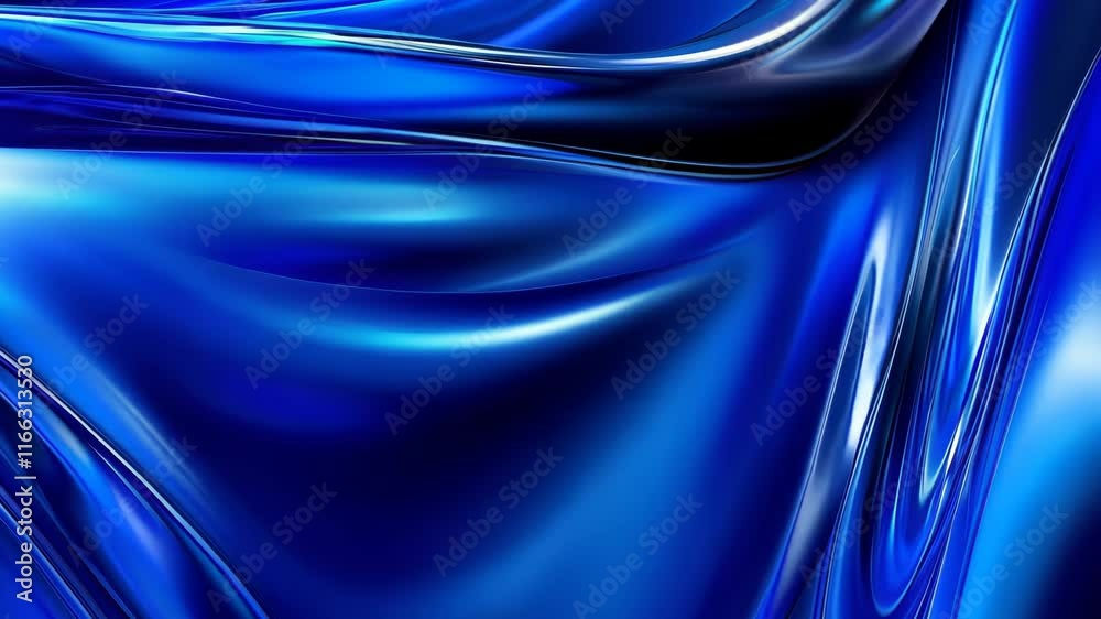 Abstract blue fabric texture flowing gracefully in soft waves under light