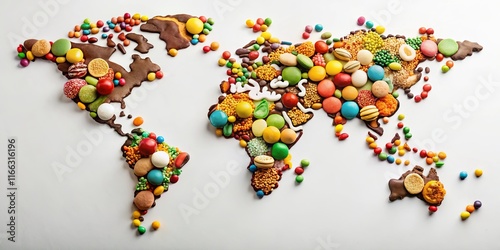 Fototapeta Naklejka Na Ścianę i Meble -  A World Map Crafted from an Assortment of Delicious Sweets and Candies