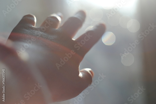 close up of a fingers meeting the sunlight