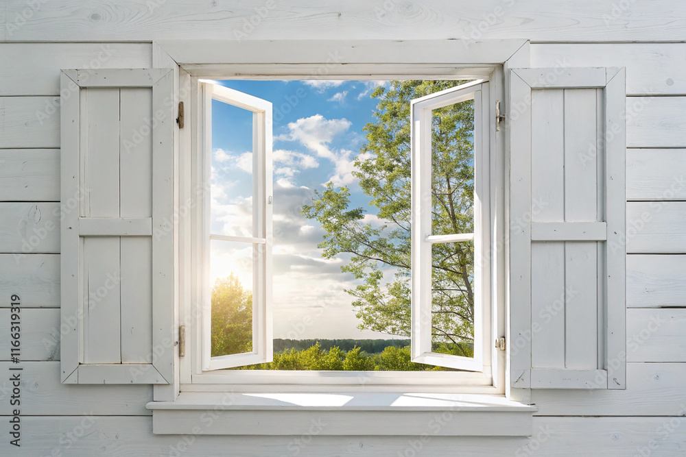Fototapeta premium White wooden over summer window background