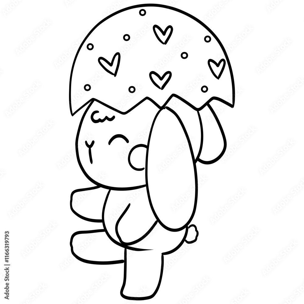Fototapeta premium Cute bunny rabbit with Easter egg cartoon for Easter day kids coloring page