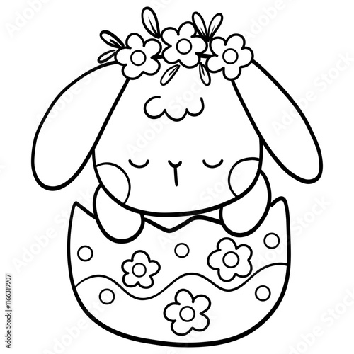Cute bunny rabbit Easter egg cartoon for Easter day kids coloring page