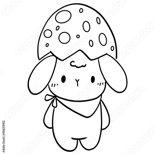 Cute bunny rabbit Easter egg cartoon for Easter day kids coloring page