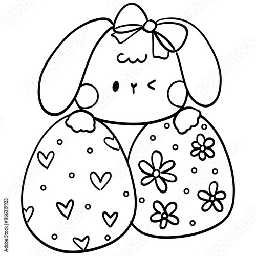 Cute bunny rabbit Easter egg cartoon for Easter day kids coloring page