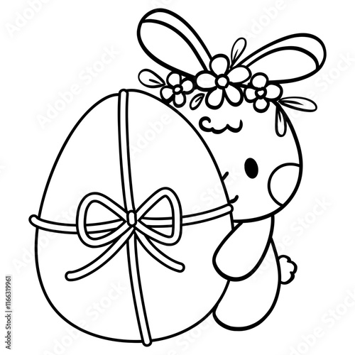 Cute bunny rabbit Easter egg cartoon for Easter day kids coloring page