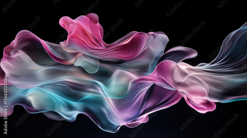 Obraz premium Abstract 3D Flowing Liquid-Like Wave Textures in Pink, Purple, and Turquoise Gradient