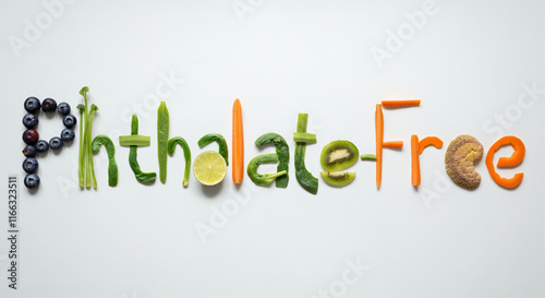 Vegetables and fruits arranged creatively to highlight phthalate-free healthy lifestyle photo