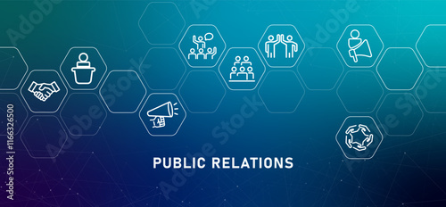 Public Relations service gradients header illustration concept of company corporate communication for public media stakeholders