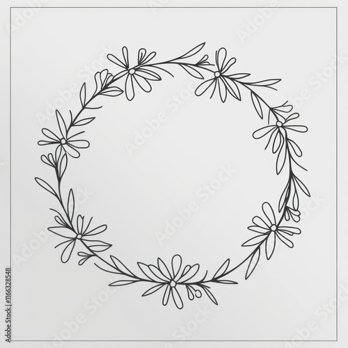 Wallpaper Mural Simple Floral Wreath Design Outline Drawing Torontodigital.ca