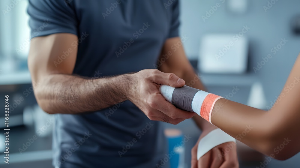 Obraz premium Therapist applying a wrist bandage to a patient