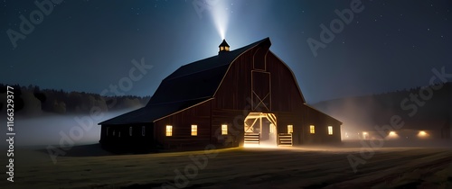 Charming barns beckoning under broad stars painting rustic beauty photo