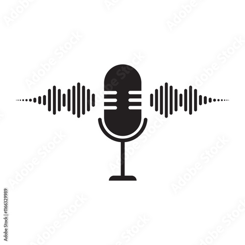 podcast logo with microphone and earphone audio, radio waves. for studio, talk show, chat, information sharing, interview, multimedia.