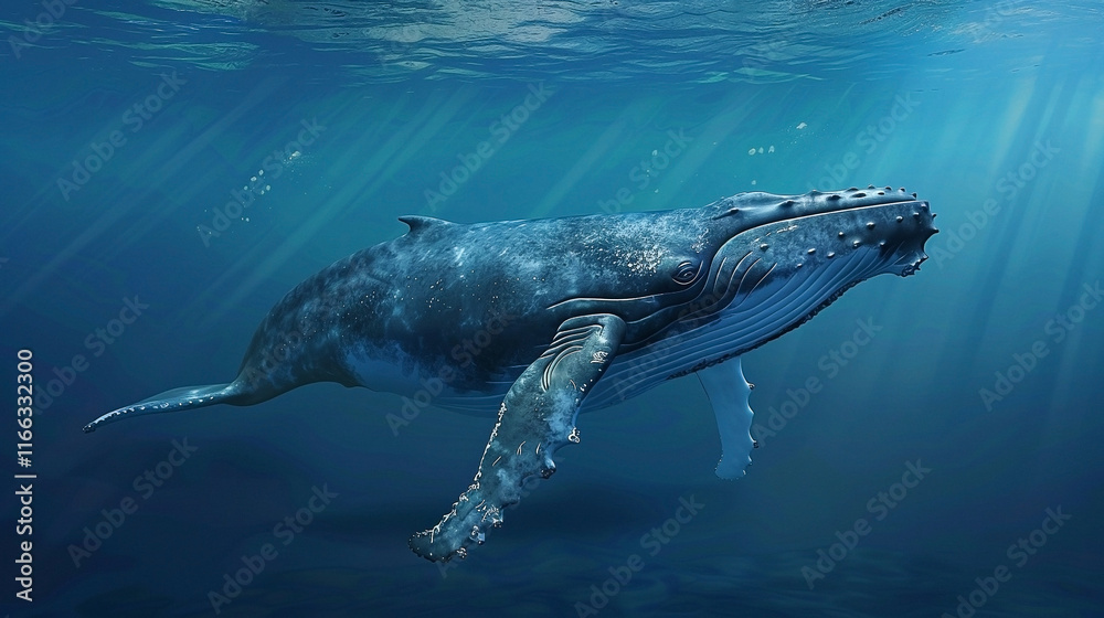 Obraz premium Ocean wildlife featuring humpback whale in clear blue water