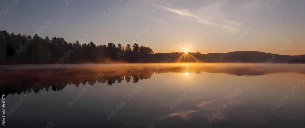 Fototapeta premium Captivating reflections of sunsets mirrored in calm lakes revealing tranquility and peace