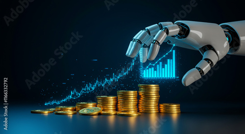 AI Robotic Hand Growing Gold Coins Financial Growth Investment Success photo