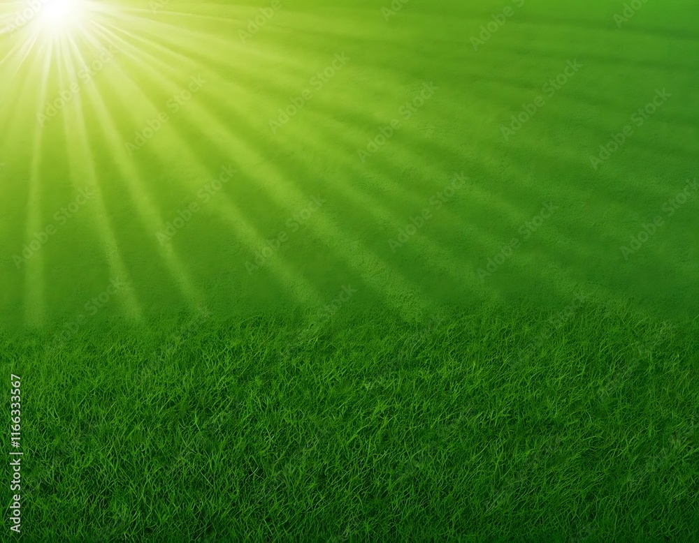 Naklejka premium Sunbeams Illuminate Lush Green Grass Field