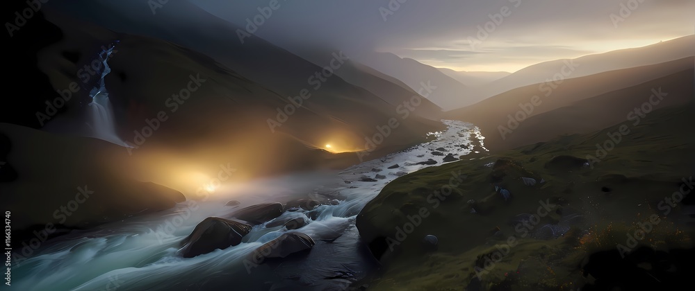 Fototapeta premium Bubbling streams flowing through picturesque valleys creating serene settings inviting exploration