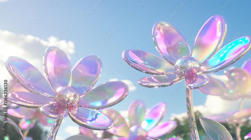 Fototapeta premium Whimsical Robotic Daisy Garden - Playful Fusion of Nature and Technology