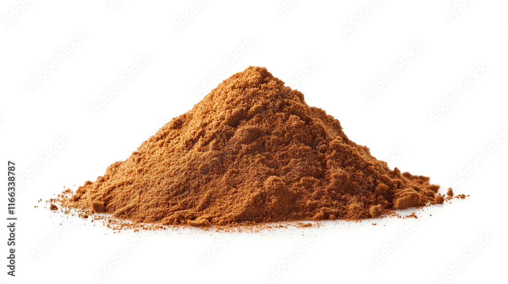 side view on one single ground cinnamon powder pile heap isolated on white background side view on one single ground cinnamon powder pile heap isolated on white background