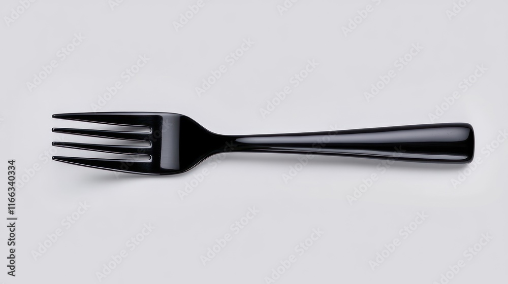 A black plastic fork on a neutral background. A black plastic fork on a neutral background.
